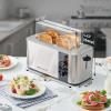 imageElite Gourmet ECT4829B Long Slot 4 Slice Toaster 6 Toast Settings Toaster Defrost Reheat Cancel Functions Slide Out Crumb Tray Extra Wide Slots for Bagels Waffles BlackStainless Steel