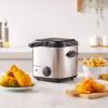 imageElite Gourmet EDF1607 800Watt Mesh Basket 16 Quart  65 Cup Oil Capacity Electric Immersion Deep Fryer with Temperature Knob and Lid with View Window stainless steelStainless Steel and Black
