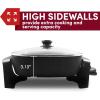 imageElite Gourmet EG6201 Extra Deep 12quotx12quotx32quot 75Qt Scratch Resistant Dishwasher Safe Nonstick Electric Skillet with Glass Vented Lid Adjustable Temperature Black75Qt