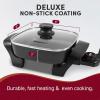 imageElite Gourmet EG6201 Extra Deep 12quotx12quotx32quot 75Qt Scratch Resistant Dishwasher Safe Nonstick Electric Skillet with Glass Vented Lid Adjustable Temperature Black25 Quart