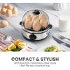 imageElite Gourmet EGC322CW Easy Egg Cooker Electric 7Egg Capacity Soft Medium HardBoiled Egg Cooker with Auto ShutOff Measuring Cup Included BPA Free Classic WhiteStainless Steel