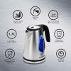 imageElite Gourmet EKT602 Electric BPAFree Glass Kettle Cordless 360 Base Stylish Blue LED Interior Handy Auto ShutOff Function  Quickly Boil Water For Tea ampamp MoreStainless Steel