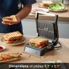 imageElite Gourmet EPN2976 2in1 Nonstick Panini Press ampamp Indoor Grill Opens 180Degree Gourmet Sandwich Maker Floating Hinge Fits All Foods Contact Grill with Removable Grease Tray Stainless SteelBlack