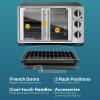 imageElite Gourmet ETO4510B French Door 475Qt 18Slice Convection Oven 4Control Knobs Bake Broil Toast Rotisserie Keep Warm Includes 2 x 14quot Pizza Racks Stainless SteelStainless Steel and Black