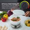imageElite Gourmet MaxiMatic Electric Food Vegetable Steamer with BPAFree 3 Tier Stackable Nested Basket Trays Auto Shutoff 60min Timer 800W 9 Quart Stainless Steel75 Quart