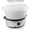 imageElite Gourmet MaxiMatic Electric Food Vegetable Steamer with BPAFree 3 Tier Stackable Nested Basket Trays Auto Shutoff 60min Timer 800W 9 Quart Stainless Steel95 Quart