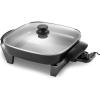 imageElite Gourmet EG6201 Extra Deep 12quotx12quotx32quot 75Qt Scratch Resistant Dishwasher Safe Nonstick Electric Skillet with Glass Vented Lid Adjustable Temperature Black6 Quart