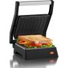 imageElite Gourmet EPN2976 2in1 Nonstick Panini Press ampamp Indoor Grill Opens 180Degree Gourmet Sandwich Maker Floating Hinge Fits All Foods Contact Grill with Removable Grease Tray Stainless SteelBlack