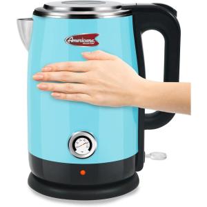 imageElite Gourmet Americana EKT1780BL Retro Nostalgic Temperature Gauge Double Wall Insulated Cool Touch Electric Water Tea Kettle BPA Free Stainless Steel Interior and Auto ShutOffBlue