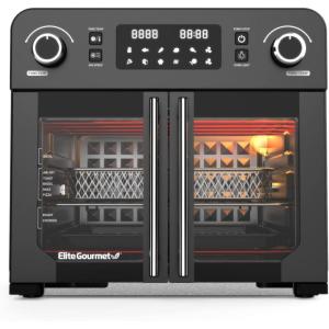 imageElite Gourmet EAF1010D Programmable 10L Air Fryer Convection Countertop Oven 8 Menu Settings Temperature  Timer Controls Bake Toast Broil Air Fry 1500W with Recipes Steel Exterior245 Qt