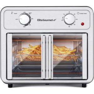 imageElite Gourmet EAF1010D Programmable 10L Air Fryer Convection Countertop Oven 8 Menu Settings Temperature  Timer Controls Bake Toast Broil Air Fry 1500W with Recipes Steel Exterior127 Qt