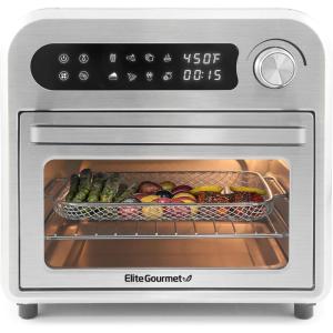 imageElite Gourmet EAF1010D Programmable 10L Air Fryer Convection Countertop Oven 8 Menu Settings Temperature  Timer Controls Bake Toast Broil Air Fry 1500W with Recipes Steel Exterior105 Qt