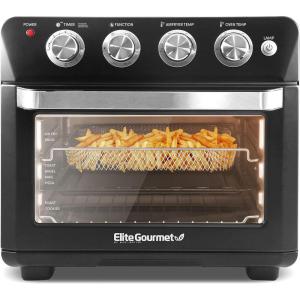 imageElite Gourmet EAF9100 MaxiMatic Electric 25L Air Fryer Oven 1640 Watts OilLess Convection Oven 12quot Pizza Extra Large Capacity Grill Bake Roast Air Fryer Black265 Quart