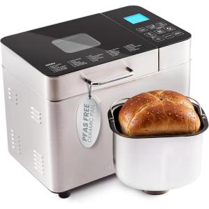 imageElite Gourmet EBM8103B Programmable Bread Maker Machine 3 Loaf Sizes 19 Menu Functions Gluten Free White Wheat Rye French and more 2 Lbs BlackBlkStainless Steel