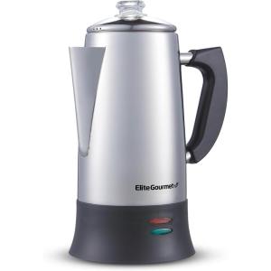 imageElite Gourmet EC922 Electric Coffee Percolator BPA Free Keep Warm Glass Clear Brew Progress Knob CoolTouch Handle Cordless Serve 12Cup Stainless SteelStainless Steel