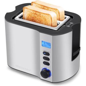 imageElite Gourmet ECT1027B Cool Touch Toaster with 6 Temperature Settings ampamp Extra Wide 125quot Slots for Bagels Waffles Specialty Breads Puff Pastry Snacks ETL Certified 2 Slices BlackStainless Steel