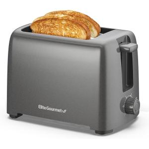 imageElite Gourmet ECT1027B Cool Touch Toaster with 6 Temperature Settings ampamp Extra Wide 125quot Slots for Bagels Waffles Specialty Breads Puff Pastry Snacks ETL Certified 2 Slices BlackGunmetal Gray