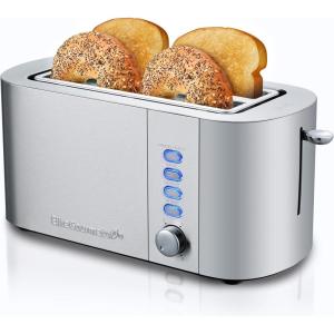 imageElite Gourmet ECT3100 Long Slot 4 Slice Toaster Reheat 6 Toast Settings Defrost Cancel Functions Builtin Warming Rack Extra Wide Slots for Bagels ampamp Waffles Stainless Steel ampamp BlackStainless Steel