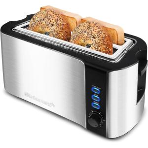 imageElite Gourmet ECT3100 Long Slot 4 Slice Toaster Reheat 6 Toast Settings Defrost Cancel Functions Builtin Warming Rack Extra Wide Slots for Bagels ampamp Waffles Stainless Steel ampamp BlackStainless Steel and Black