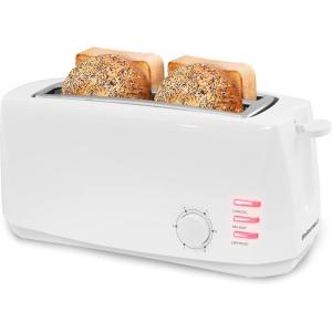 imageElite Gourmet ECT4829B Long Slot 4 Slice Toaster 6 Toast Settings Toaster Defrost Reheat Cancel Functions Slide Out Crumb Tray Extra Wide Slots for Bagels Waffles BlackWhite