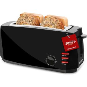 imageElite Gourmet ECT4829B Long Slot 4 Slice Toaster 6 Toast Settings Toaster Defrost Reheat Cancel Functions Slide Out Crumb Tray Extra Wide Slots for Bagels Waffles BlackBlack