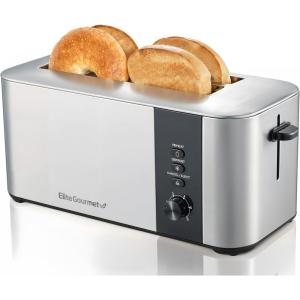 imageElite Gourmet ECT4829B Long Slot 4 Slice Toaster 6 Toast Settings Toaster Defrost Reheat Cancel Functions Slide Out Crumb Tray Extra Wide Slots for Bagels Waffles BlackStainless Steel