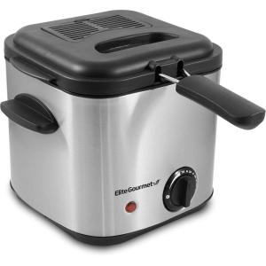 imageElite Gourmet EDF1607 800Watt Mesh Basket 16 Quart  65 Cup Oil Capacity Electric Immersion Deep Fryer with Temperature Knob and Lid with View Window stainless steelStainless Steel and Black