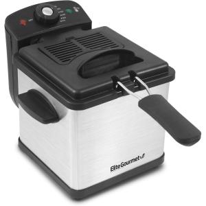 imageElite Gourmet EDF1607 800Watt Mesh Basket 16 Quart  65 Cup Oil Capacity Electric Immersion Deep Fryer with Temperature Knob and Lid with View Window stainless steelStainless Steel