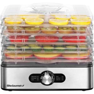 imageElite Gourmet EFD313B Programmable Food Dehydrator Food Dehydrator Adjustable Temperature Controls Jerky Herbs Fruit Veggies Snacks 6 Stainless Steel Trays5 Stainless Steel Trays