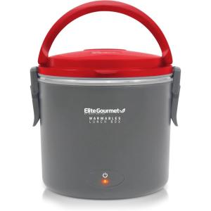 imageElite Gourmet EFW6080R Warmables Lunch Box Electric Food Warmer with Stainless Steel Pot 32 Ounce Grey Red