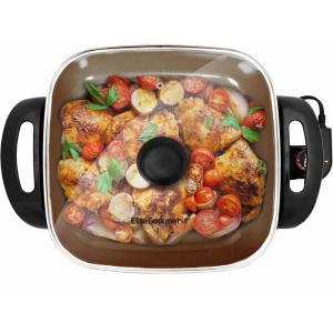 imageElite Gourmet EG3033 12quotx12quotx235 Healthy Ceramic with Titanium Coated Scratch Resistant Electric Skillet Dishwasher Safe Rapid Heat Up 1200W Dark Grey 6 Quart