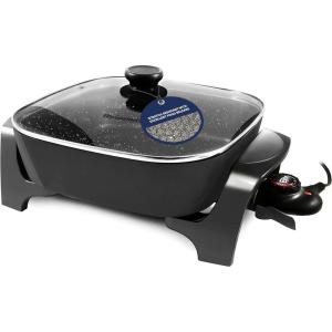 imageElite Gourmet EG6201 Extra Deep 12quotx12quotx32quot 75Qt Scratch Resistant Dishwasher Safe Nonstick Electric Skillet with Glass Vented Lid Adjustable Temperature Black75Qt