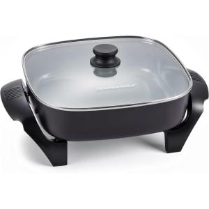 imageElite Gourmet EG6203 Extra Deep 16quotx13quotx32quot 105Qt Scratch Resistant Easy Pour Spout Dishwasher Safe Nonstick Electric Skillet with Glass Vented Lid Adjustable Temperature Black75Qt