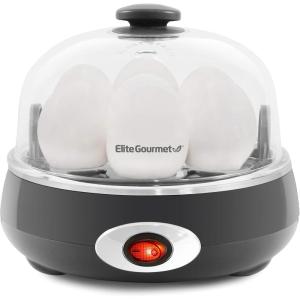 imageElite Gourmet EGC007CHC Rapid Egg Cooker 7 EasyToPeel Hard Medium Soft Boiled Eggs Poacher Omelet Maker Auto ShutOff Alarm 16Recipe Booklet Charcoal GreyCharcoal Grey