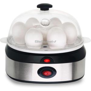 imageElite Gourmet EGC207 Easy Electric 7 Egg Capacity Cooker No Alarm Nonstick Omelet Maker Scrambled Soft Medium Hard Boiled with Auto ShutOff BPA FreeStainless Steel