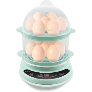 imageElite Gourmet EGC314B Easy Egg Cooker Food Steamer Rice Cooker Poacher Omelet ampamp Soft Medium HardBoiled with Programmable Presets and Delay Timer BPA Free 14 eggs BlackMint