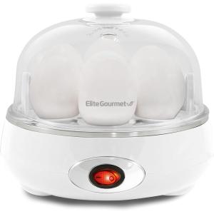 imageElite Gourmet EGC322CW Easy Egg Cooker Electric 7Egg Capacity Soft Medium HardBoiled Egg Cooker with Auto ShutOff Measuring Cup Included BPA Free Classic WhiteClassic White