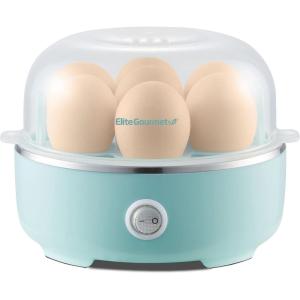 imageElite Gourmet EGC322CW Easy Egg Cooker Electric 7Egg Capacity Soft Medium HardBoiled Egg Cooker with Auto ShutOff Measuring Cup Included BPA Free Classic WhiteRetro Mint