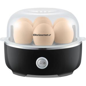 imageElite Gourmet EGC322CW Easy Egg Cooker Electric 7Egg Capacity Soft Medium HardBoiled Egg Cooker with Auto ShutOff Measuring Cup Included BPA Free Classic WhiteClassic Black