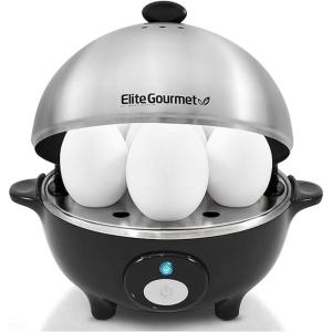 imageElite Gourmet EGC508 Rapid Egg Cooker 7 EasyToPeel Hard Medium Soft Boiled Eggs Poacher Omelet Maker Auto ShutOff Alarm 16Recipe Booklet Stainless SteelStainless Steel