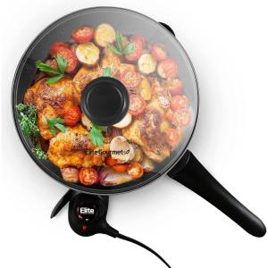 imageElite Gourmet EGL6101 Personal Stir Fry Griddle Pan Rapid Heat Up 650 Watts Nonstick Electric Skillet with Tempered Glass Lid Red105