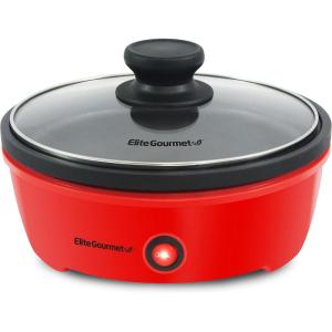 imageElite Gourmet EGL6101 Personal Stir Fry Griddle Pan Rapid Heat Up 650 Watts Nonstick Electric Skillet with Tempered Glass Lid Red85