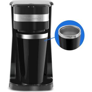 imageElite Gourmet EHC111A Personal SingleServe Compact Coffee Maker Brewer Includes 14Oz Stainless Steel Interior Thermal Travel Mug Compatible with Coffee Grounds Reusable Filter BlackBlackStainless Steel