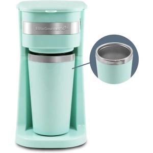 imageElite Gourmet EHC111A Personal SingleServe Compact Coffee Maker Brewer Includes 14Oz Stainless Steel Interior Thermal Travel Mug Compatible with Coffee Grounds Reusable Filter BlackMint
