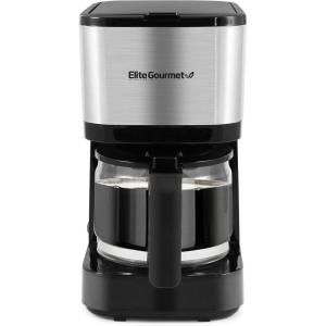 imageElite Gourmet EHC5055 Automatic Brew ampamp Drip Coffee Maker with Pause N Serve Reusable Filter OnOff Switch Water Level Indicator BlackStainless Steel