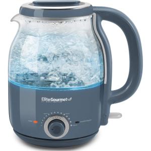 imageElite Gourmet EKT1220M 12L Electric BPAFree 1200W Glass Kettle Temperature Dial Keep Warm Function Cordless 360 Base Blue LED Interior Auto ShutOff Function  Quick Boil MintSlate Blue