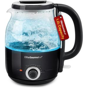 imageElite Gourmet EKT1220M 12L Electric BPAFree 1200W Glass Kettle Temperature Dial Keep Warm Function Cordless 360 Base Blue LED Interior Auto ShutOff Function  Quick Boil MintBlack