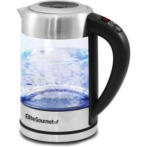 imageElite Gourmet EKT602 Electric BPAFree Glass Kettle Cordless 360 Base Stylish Blue LED Interior Handy Auto ShutOff Function  Quickly Boil Water For Tea ampamp MoreGlass