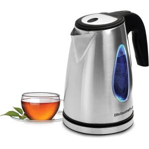 imageElite Gourmet EKT602 Electric BPAFree Glass Kettle Cordless 360 Base Stylish Blue LED Interior Handy Auto ShutOff Function  Quickly Boil Water For Tea ampamp MoreStainless Steel