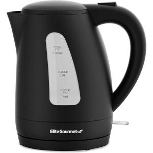 imageElite Gourmet EKT602 Electric BPAFree Glass Kettle Cordless 360 Base Stylish Blue LED Interior Handy Auto ShutOff Function  Quickly Boil Water For Tea ampamp MoreBlack